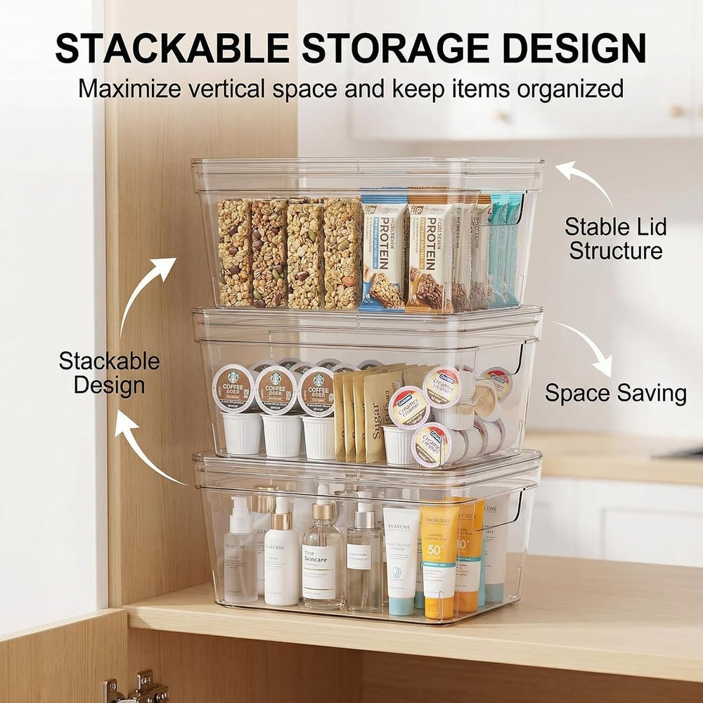 MOONEDGE 8-Pack 10x6x5 Stackable Small Clear Storage Bins with Lids