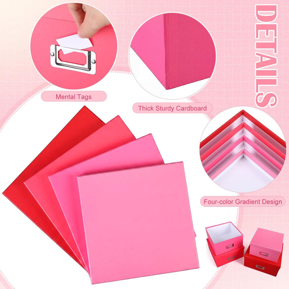 4 Pcs Decorative Storage Boxes with Lids, Pink Gradient