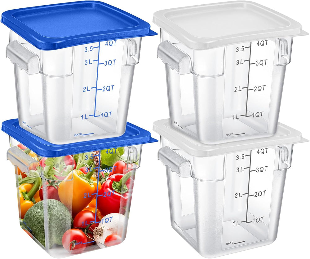 Maxcheck 4 Pcs 4qt Food Storage Container with Lids Bulk Clear, White, Blue