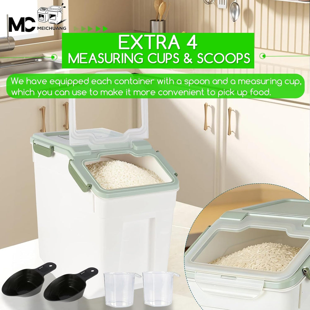4 Pack Grain Food Storage Container, 20LB Airtight Rice Bin Storage Bucket wi...