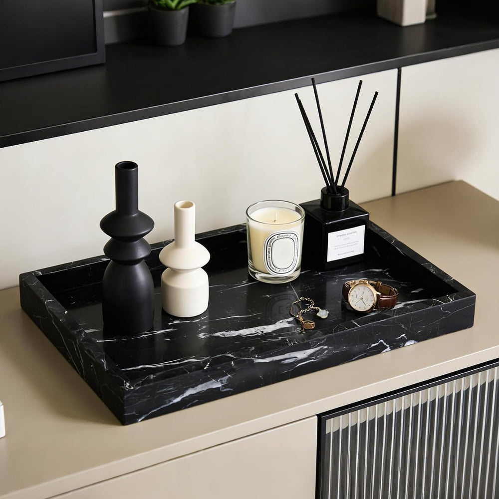Garvee Natural Marble Tray 12x8 Inch, Pure Stone Vanity Tray for Bathroom Cou...