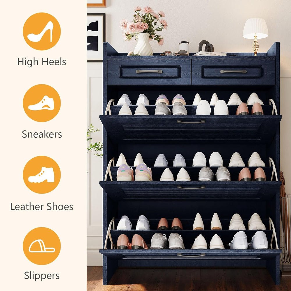 Lakifun Narrow Shoe Organizer Cabinet with 3 Large Flip Drawers & 2 Stora...
