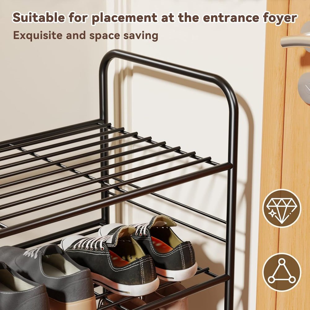 Heavy Duty Metal Shoe Rack Stainless Steel Shoe Organizer Shelf, Black