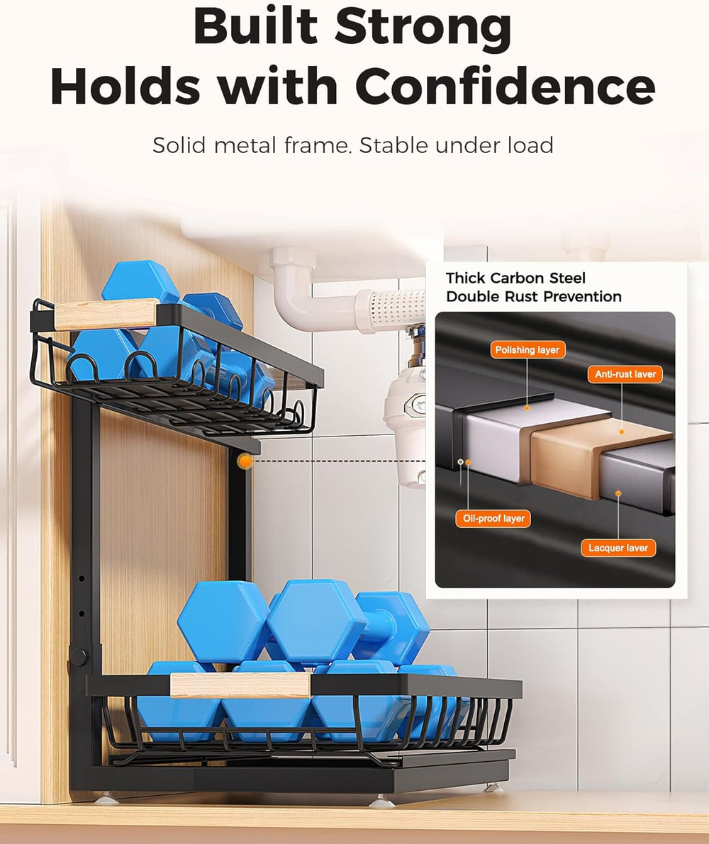 Sevenblue 2-Pack 2-Tier Height Adjustable Under Sink Organizer & Storage