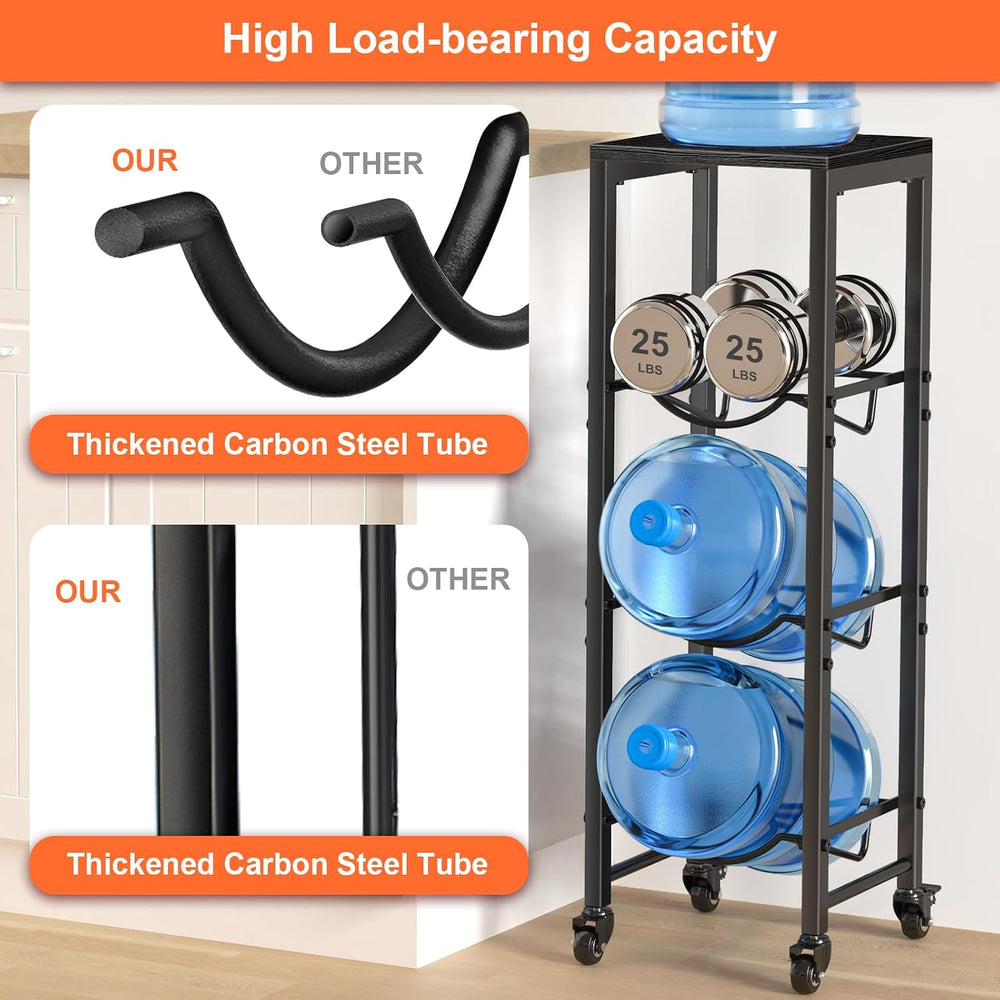 5 Gallon Water Bottle Jug Holder 3-Tier Organizer with Lockable Casters Heavy...