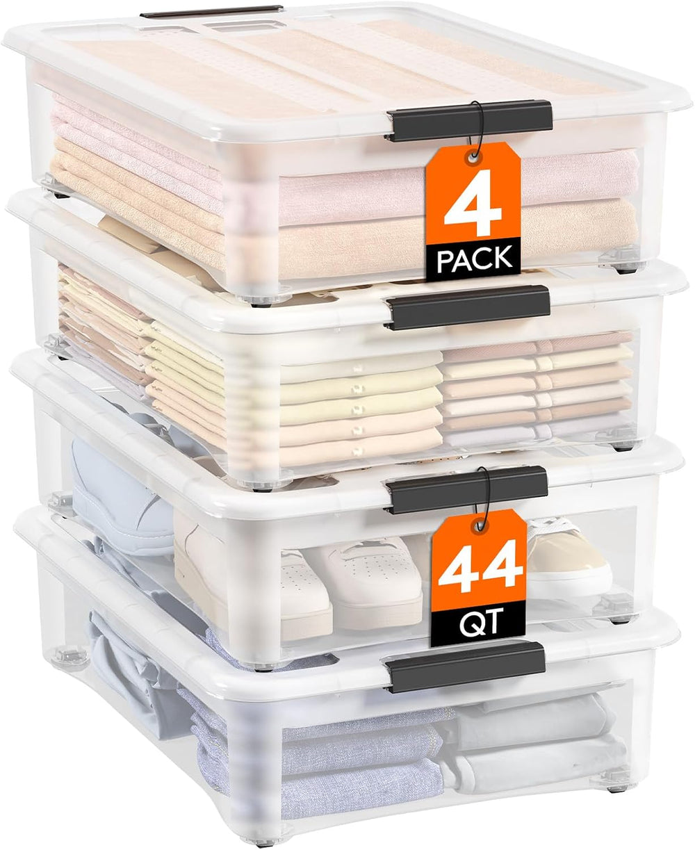 Lifewit 44 Qt Clear Storage Bins with Lids, 4 Pcs