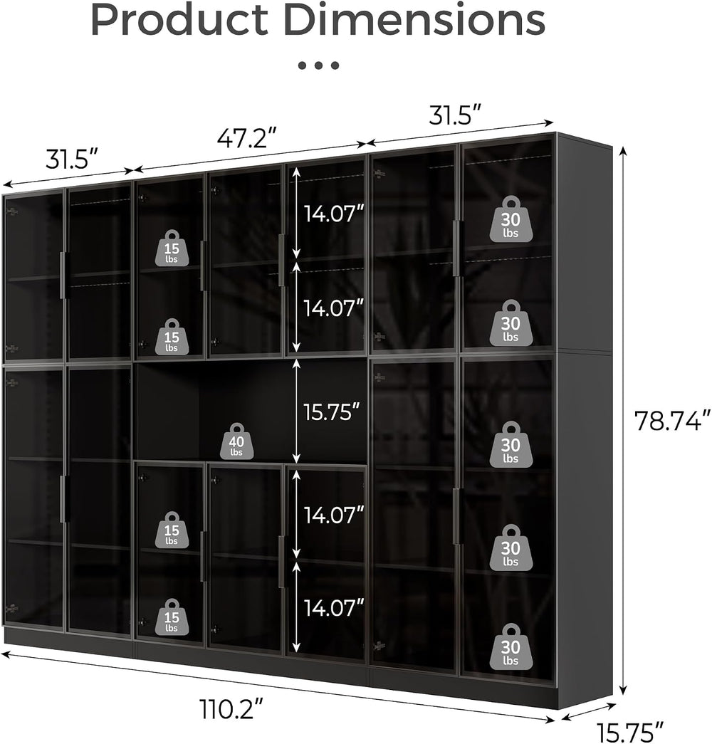 Bobve 78” LED Storage Cabinet Set with Glass Doors,Large Pantry Cabinets,Mult...