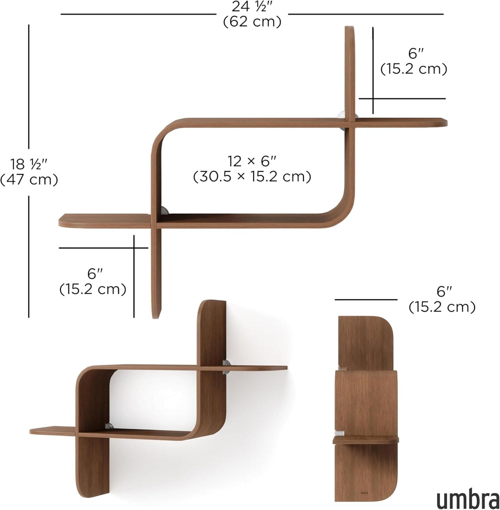 Umbra Montage Floating Wall Shelf, Wood Wall Mount Display Case, Walnut