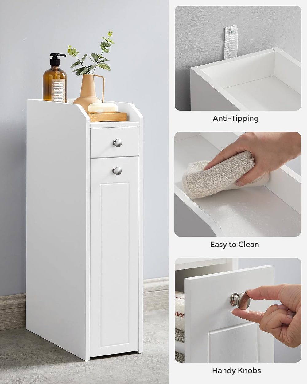 VASAGLE Small Bathroom Storage Cabinet, with Slide Out Drawers，Cloud White