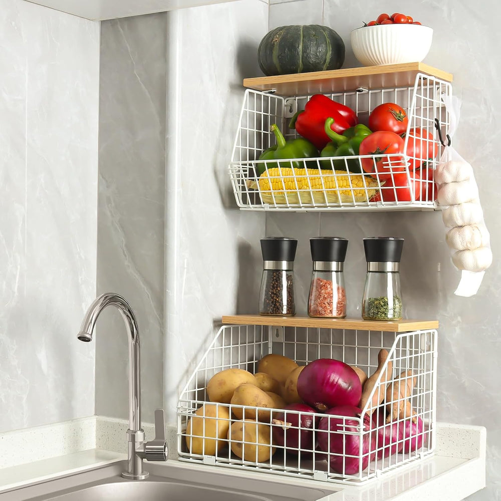Mefirt White Fruit Bowl, 2-Tier Fruit Basket for Kitchen Counter, Stackable W...