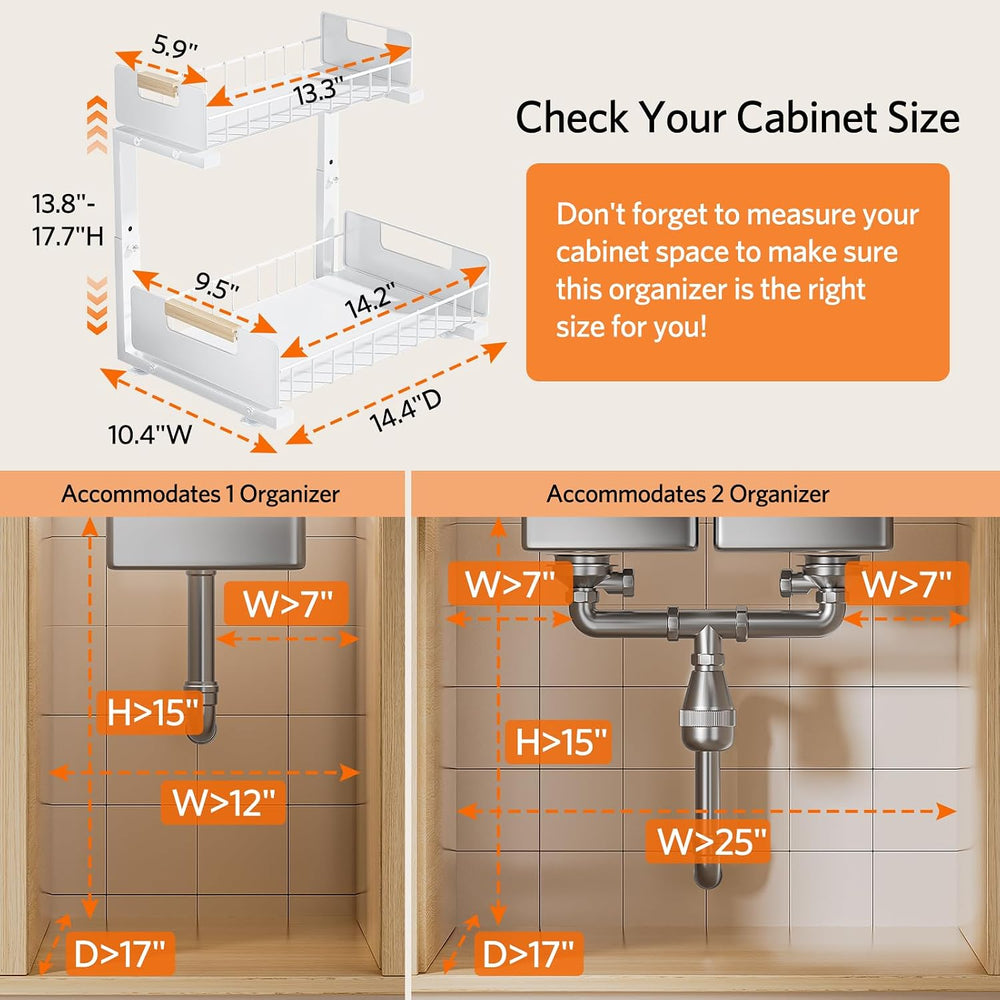 Delamu Under Sink Organizer Kitchen, 2-Tier Pull-Out Cabinet Shelf, 2-Pack