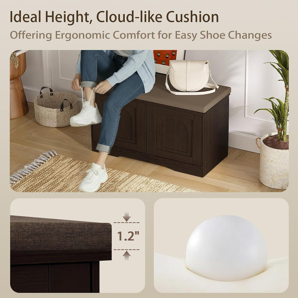 DINZI LVJ Shoe Storage Bench with Cushion, Door, Espresso 31.5" LX17.7 H