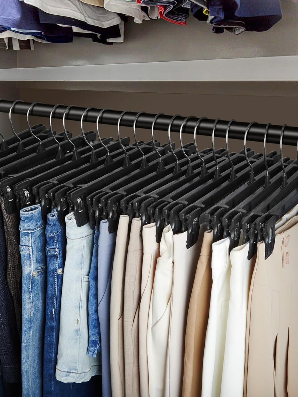 Smartor Black Pants Hangers 300 Pack, Skirt Hangers with Clips, 14 Inch