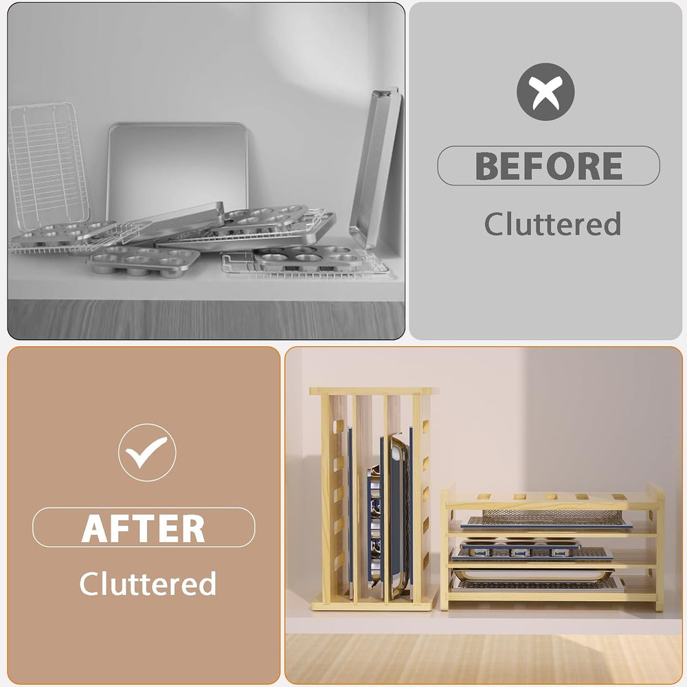 4 Tier Wooden Tray Dividers for Cabinets