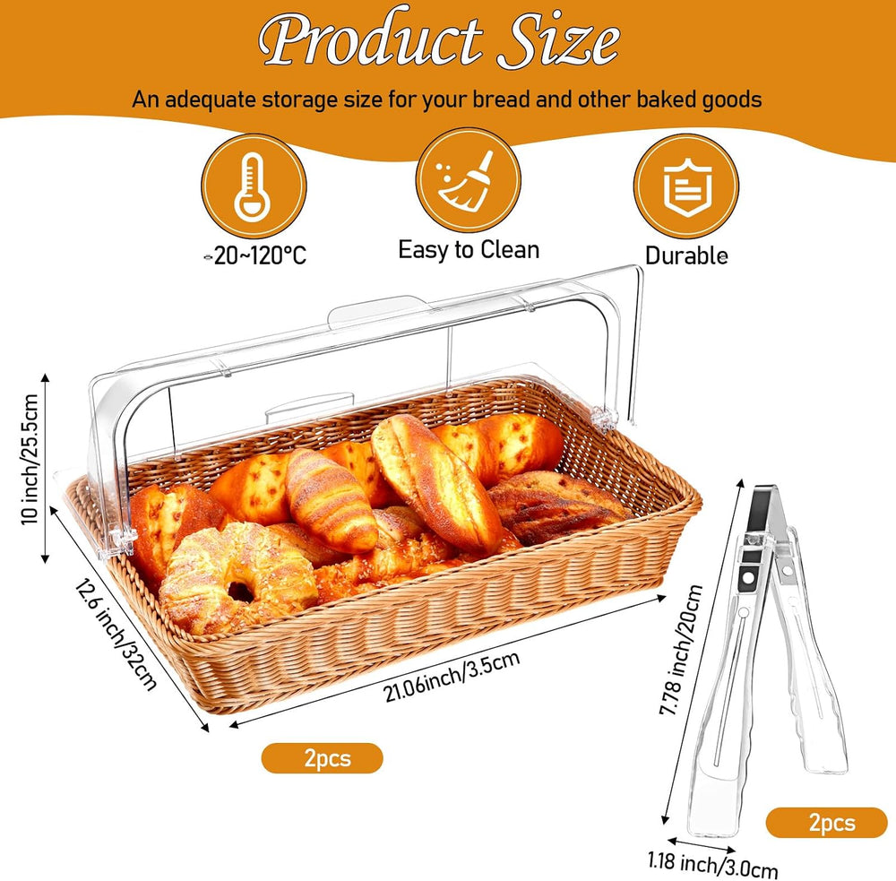 Ziliny 2 Set Wicker Bread Serving Basket, 21.06 x 12.6 Inch, 1 Compartment