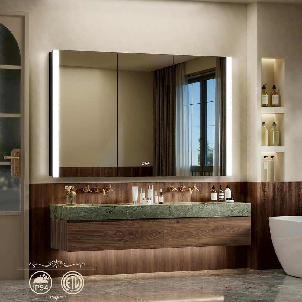 64x40 Inch Lighted Medicine Cabinet with Mirror, Recessed Medicine Cabinet Mi...