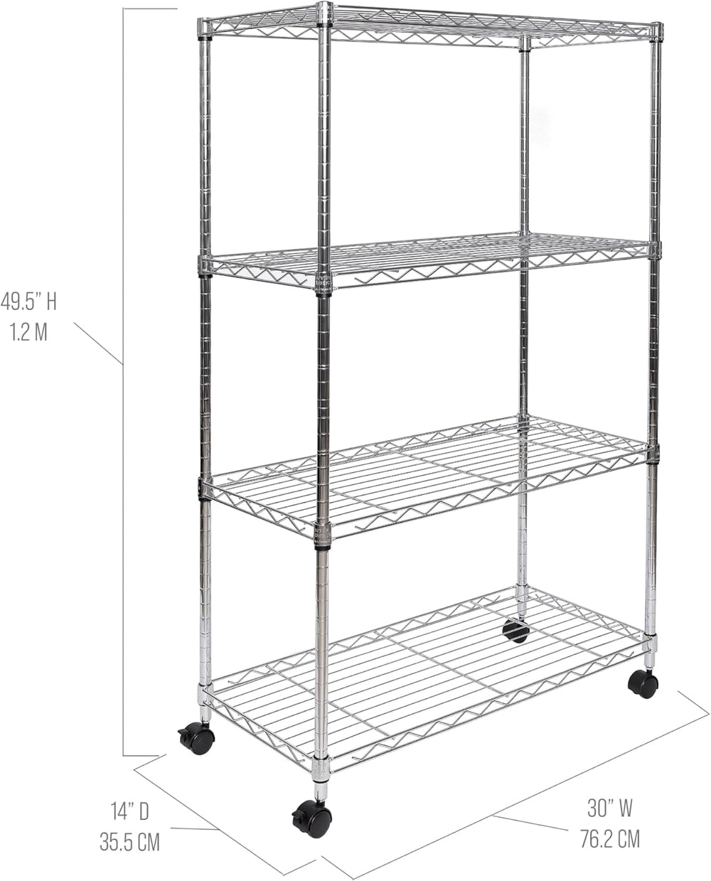 4-Tier Steel Wire Shelving, 30" W x 14" D x 49.5" H