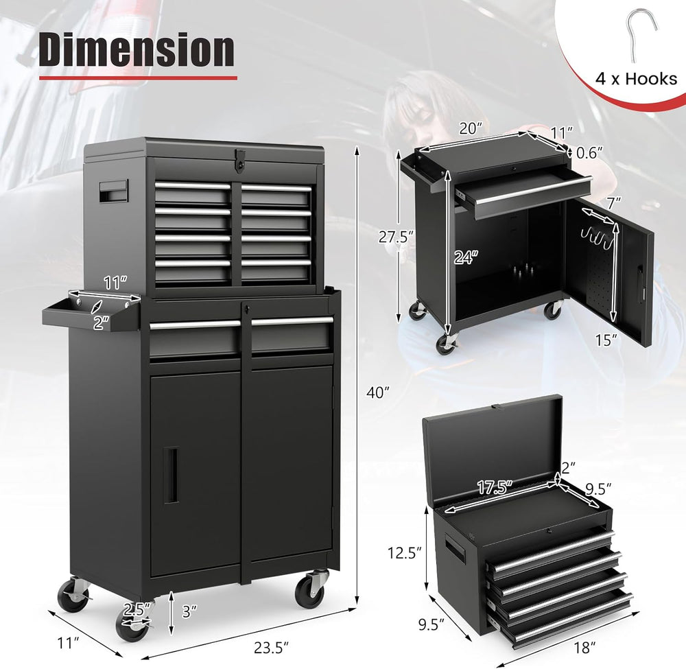 IRONMAX 2-in-1 Detachable Rolling Metal Tool Chest, 5 Drawers, Black