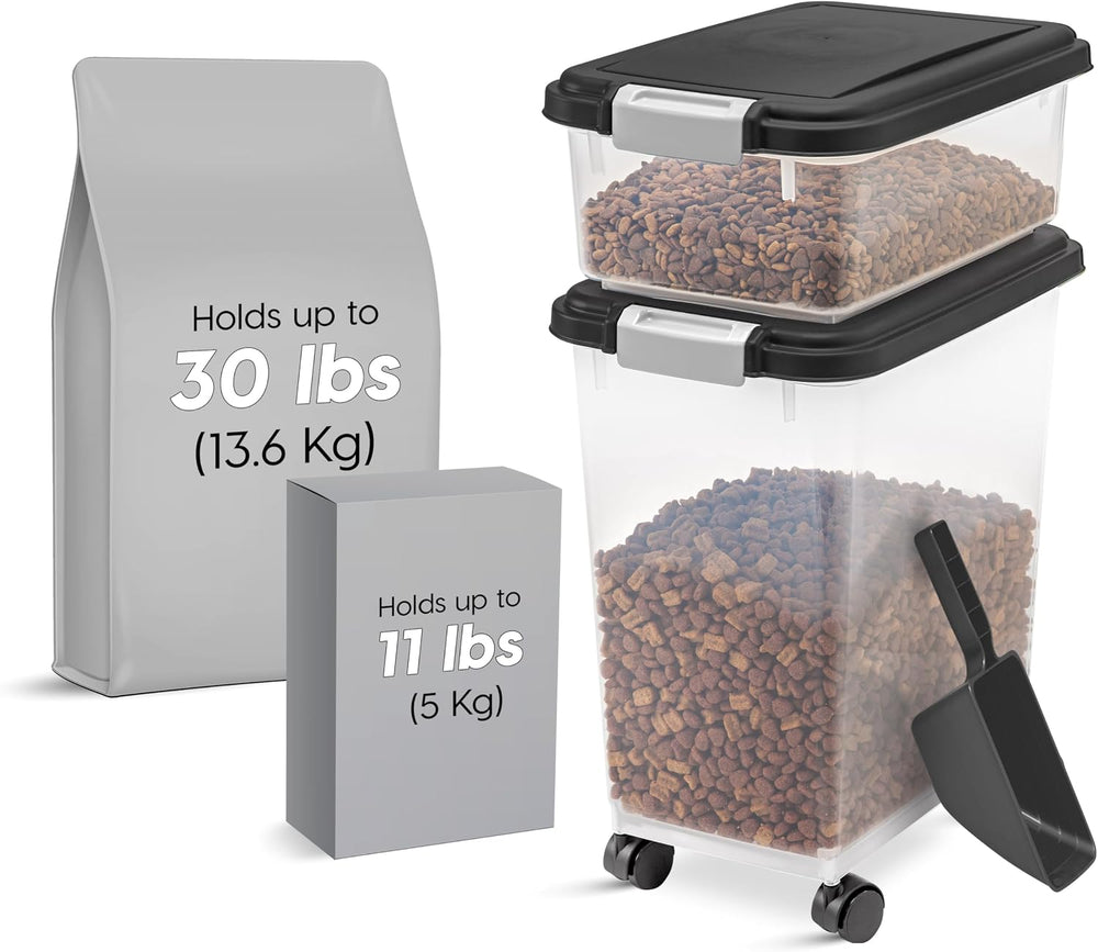 IRIS USA 30 lb + 11 lb Airtight Pet Food Storage Containers with Wheels
