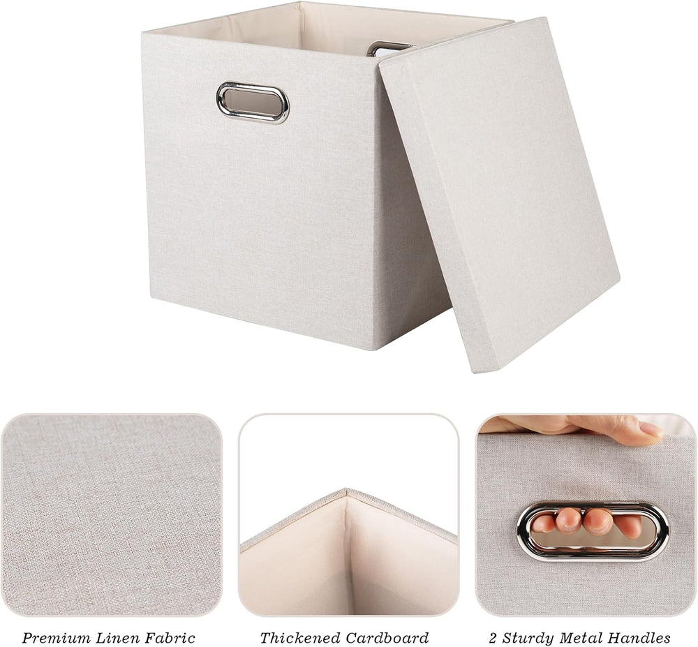 Storage Bins with Lids, Collapsible Linen Fabric Boxes Organizer Containers w...