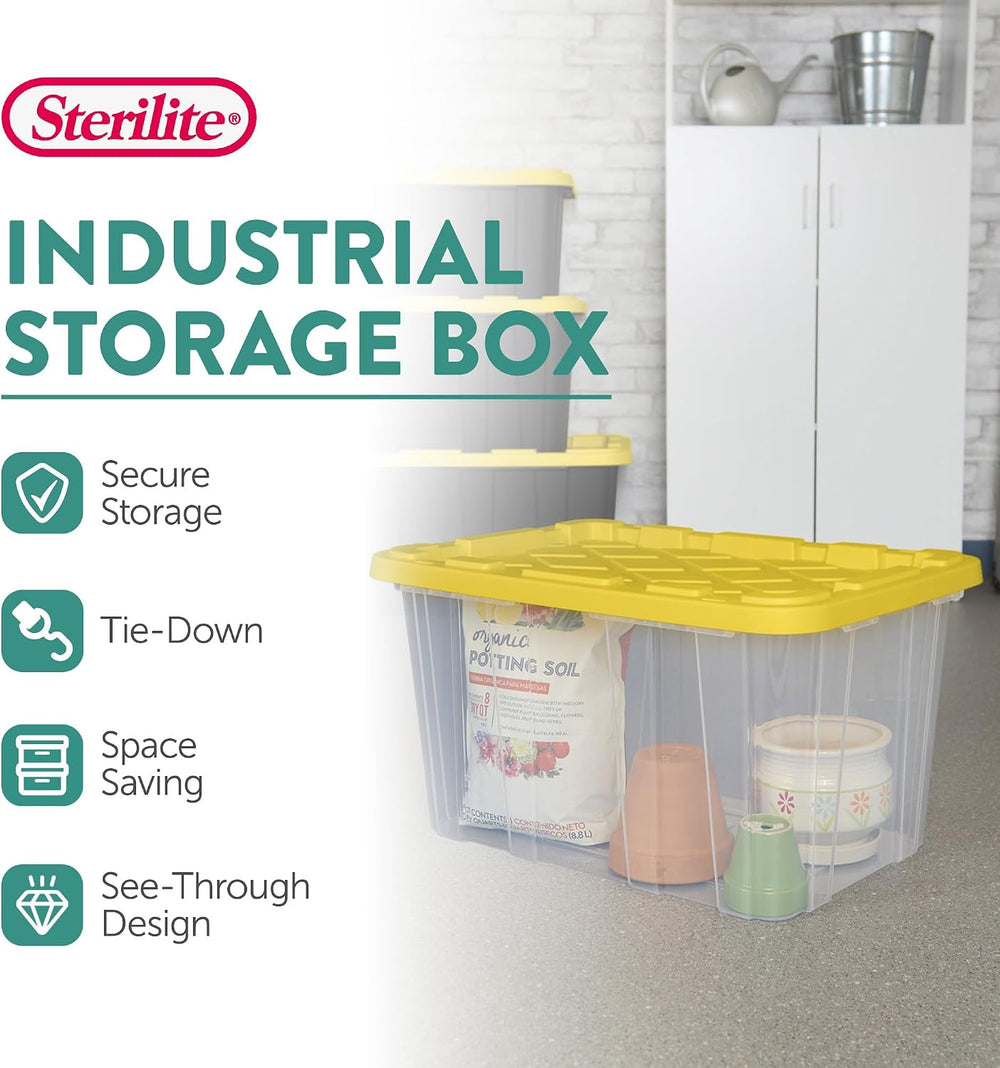 Sterilite Industrial Storage Box with Lids for Garage, 27 Gallon, 4-Pack