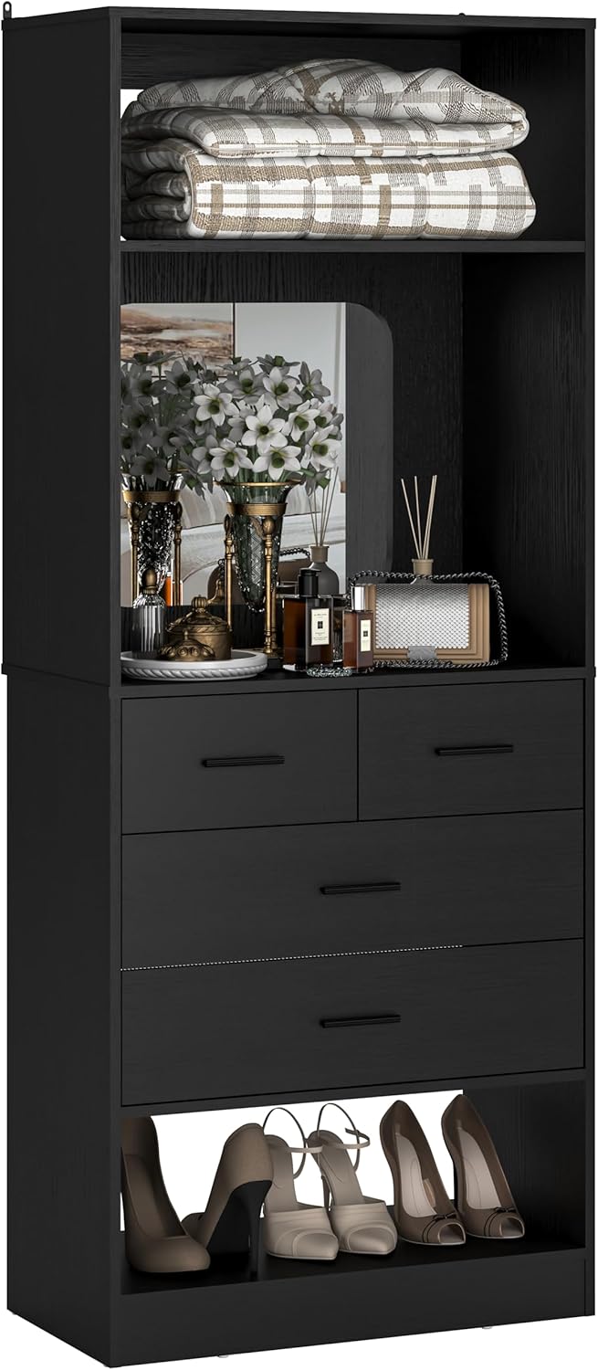 Unikito 25" Closet System with 4 Drawers, Storage Shelves, Mirror Design