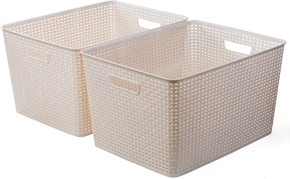 BINO | Plastic Storage Baskets, 45 Liter - 2 Pack, Natural | THE WOVEN COLLEC...