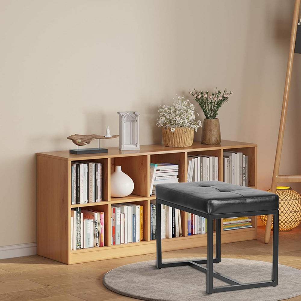 Modern Leather Ottoman Bench, PU Leather Vanity Stools Chairs with Metal Fram...