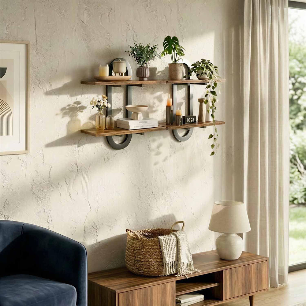 Arched Floating Shelves Set of 2, 15" Vintage Distressed Wall Mounted Sh...