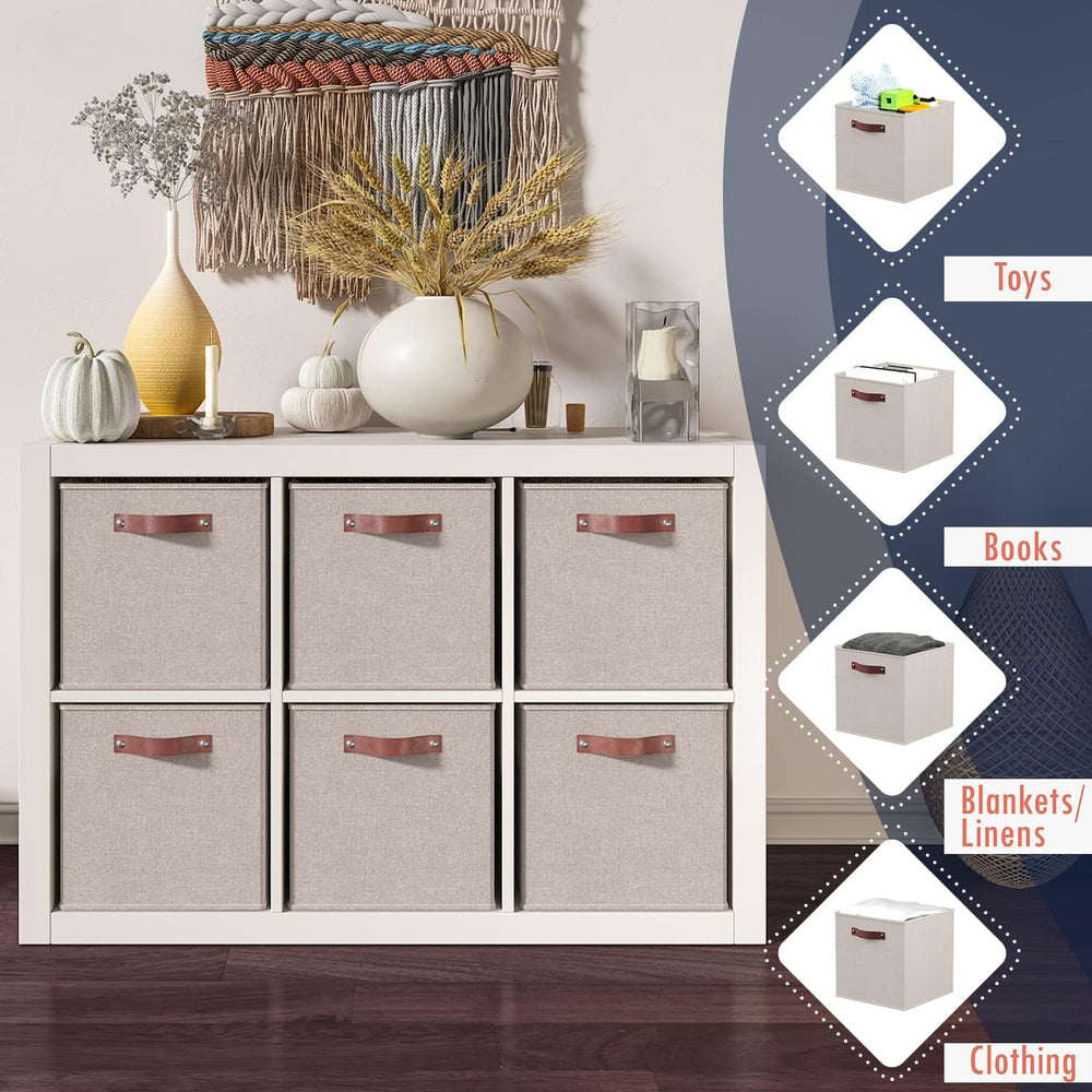 Ornavo Home 11x11 Foldable Fabric Storage Cube Bins, 6 Pack, Beige