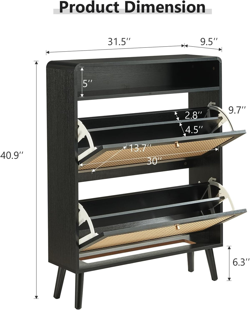 Hommoo Rattan Shoe Storage Cabinet Set of 2 with 2 Flip Doors, Wood Narrow Sh...