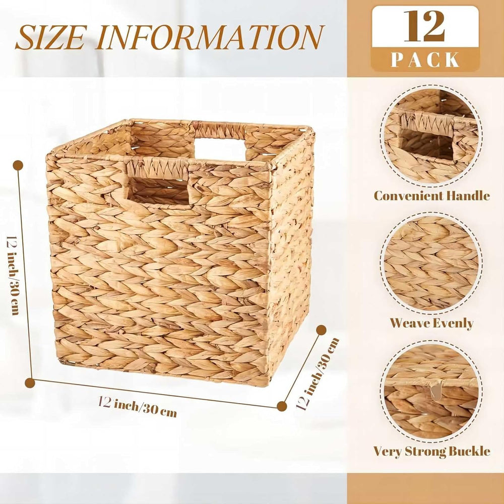 Jinei 12 Pcs Water Hyacinth Storage Baskets 12"x12"x12" Wood C...
