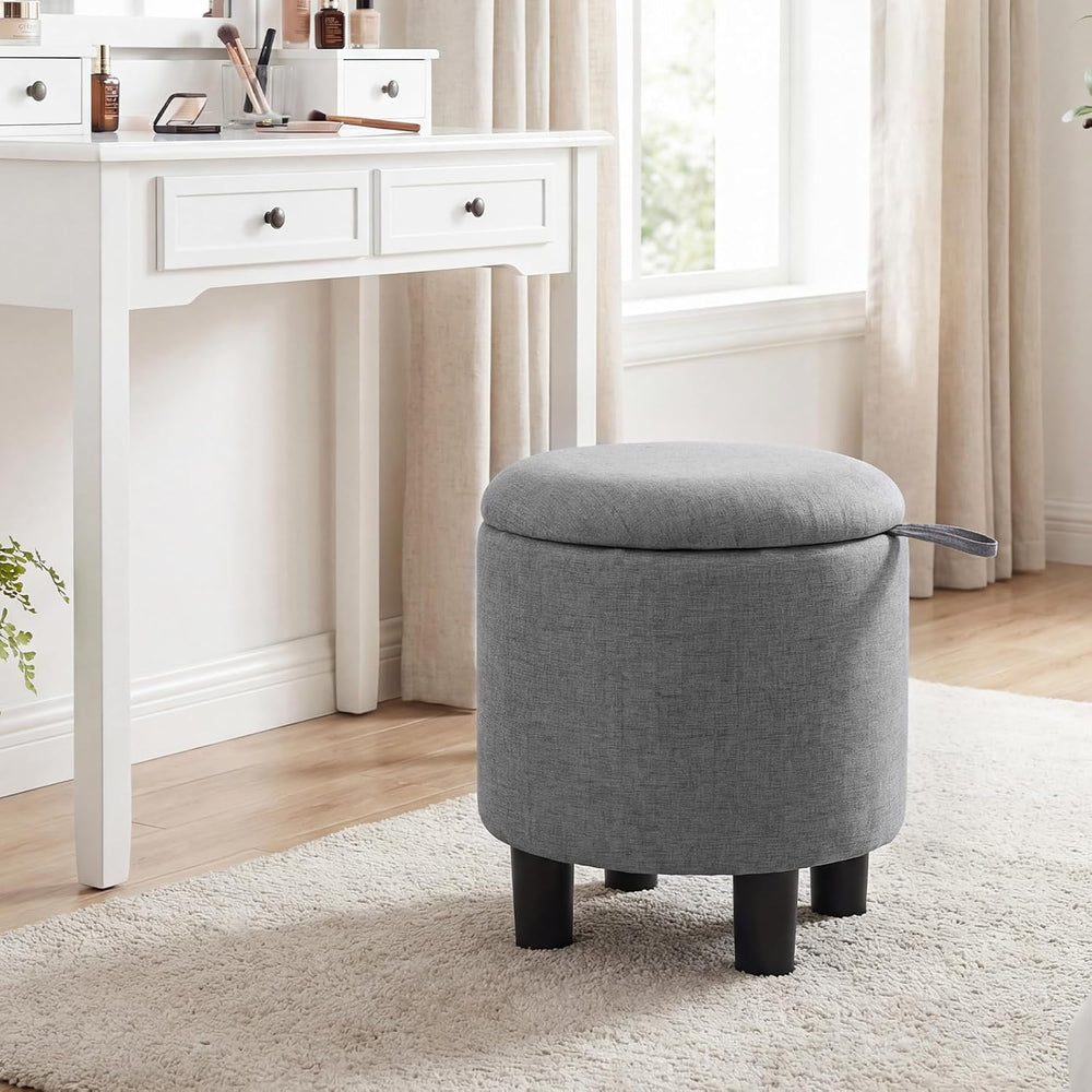 GIANTEX Linen Fabric Round Storage Ottoman with Removable Lid, Gray