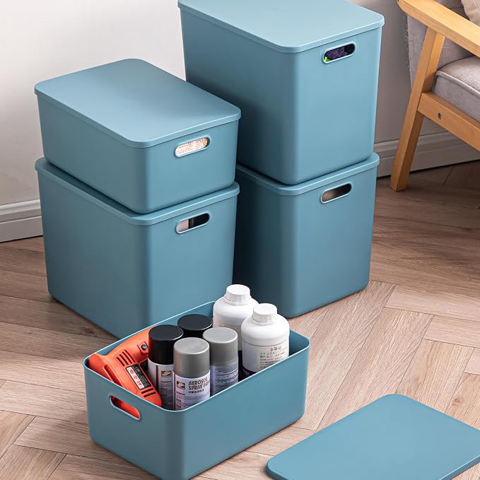 Plastic Storage Bins with lids, Storage Baskets, Container with handle