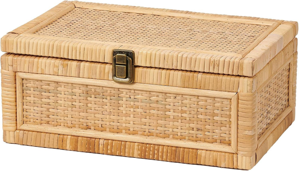 Rattan Box with Lid Decorative Natural Handmade Boho Baskets