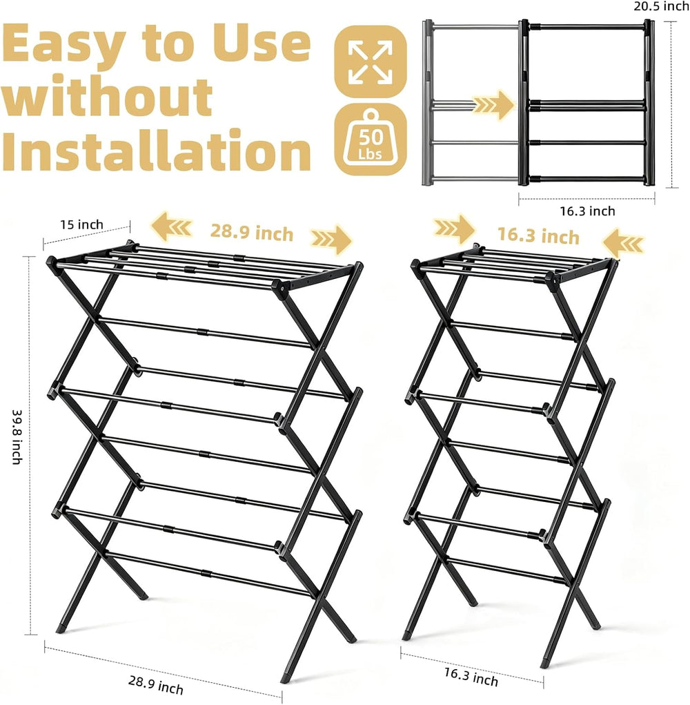 BAKON Clothes Drying Rack Foldable for Small Space, No Installation Required,...