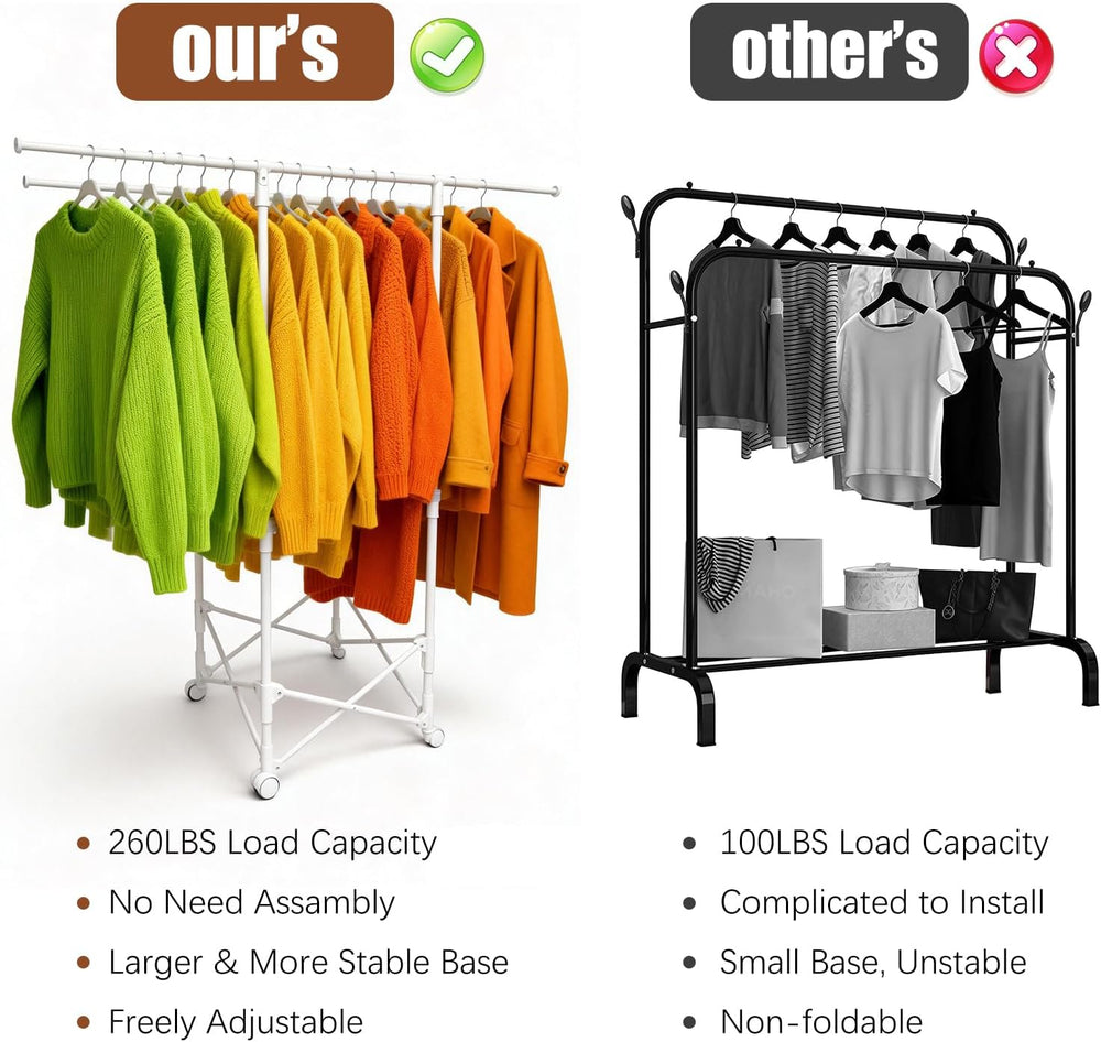 Clothes Rack, Rolling Clothes Drying Rack for Hanging Clothes Portable Foldab...