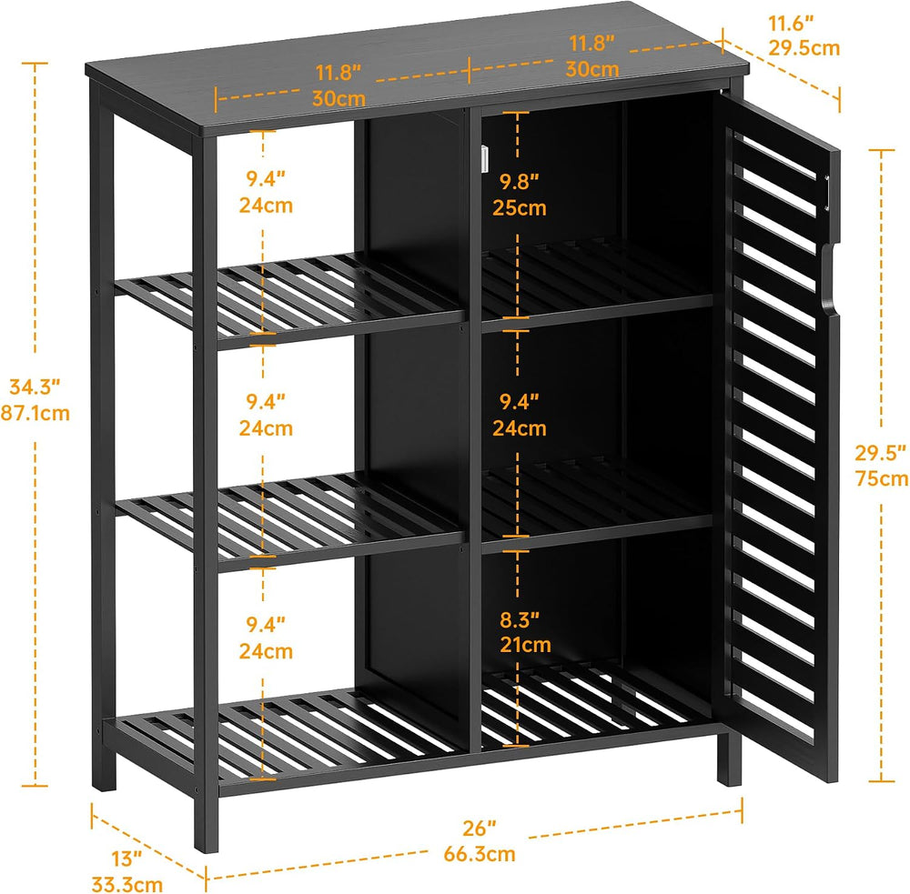 Bathoom Storage Cabinet, Bamboo Floor Cabinet with Single Door and 3 Open She...