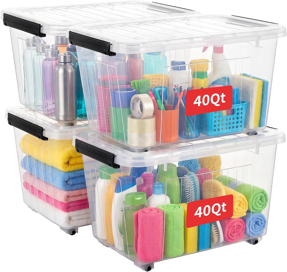 Cetomo 40Qt Plastic Storage Bin with Wheels, Stackable Storage Box with Lid, ...