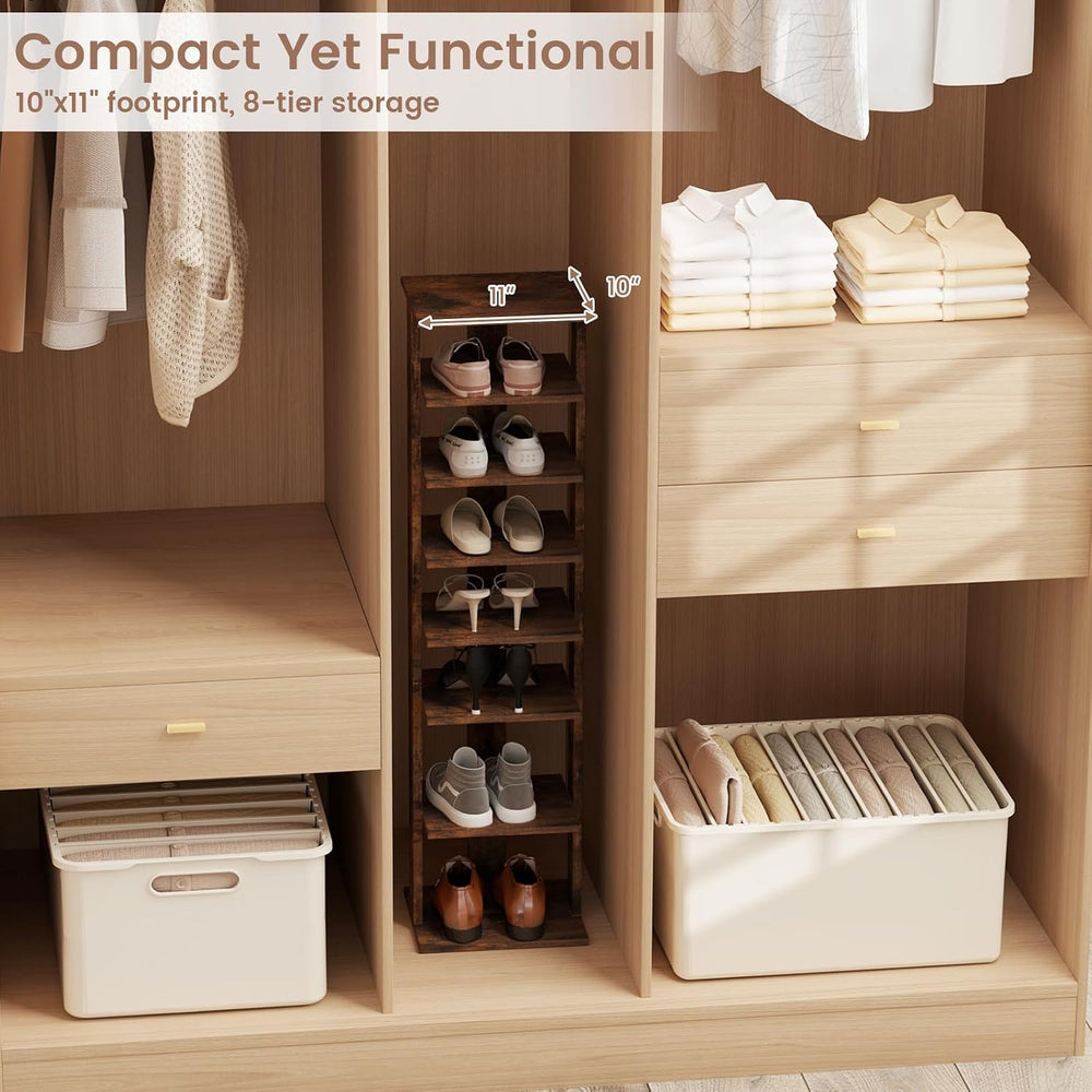 Tangkula 8-Tier Vertical Shoe Rack, Space-Saving Corner Shoe Organizer for 7 ...