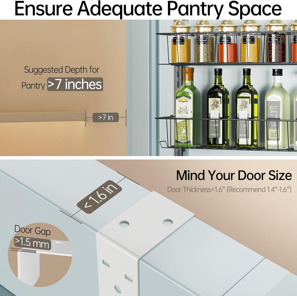 Delamu Adjustable Cabinet Door Organizer, 6-Tier Hanging Spice Rack Organizer...