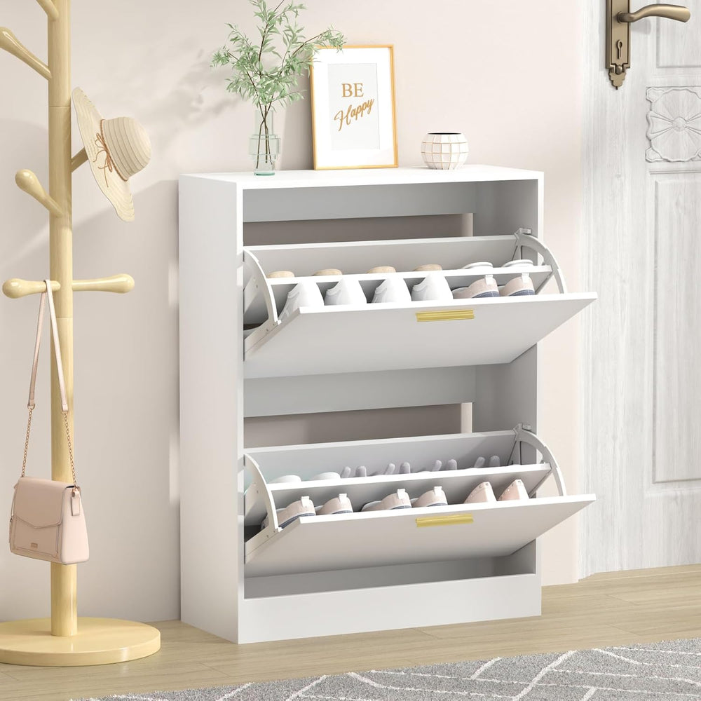 CARPETNAL Shoe Cabinet for Entryway, White Shoe Storage Cabinet with 2 Flip D...