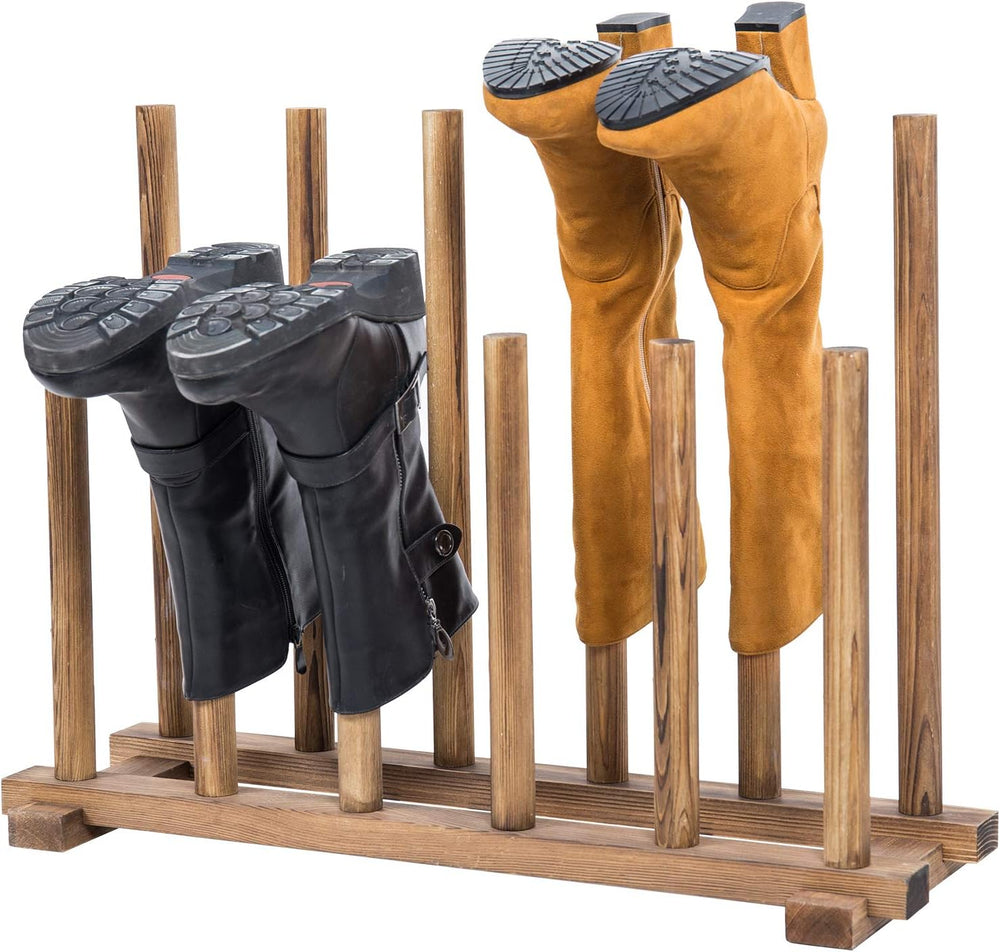 MyGift Rustic Wood Boot Rack Organizer, Floor Standing, Holds 6 Pairs
