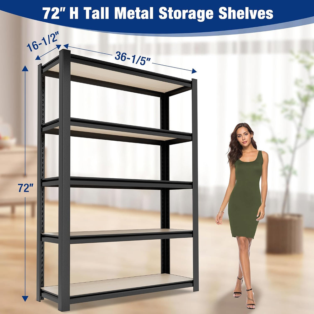 WORKPRO 5-Tier Black Shelving with Board, 36.2”Wx16.5”Dx72”H, 3000LBS Load