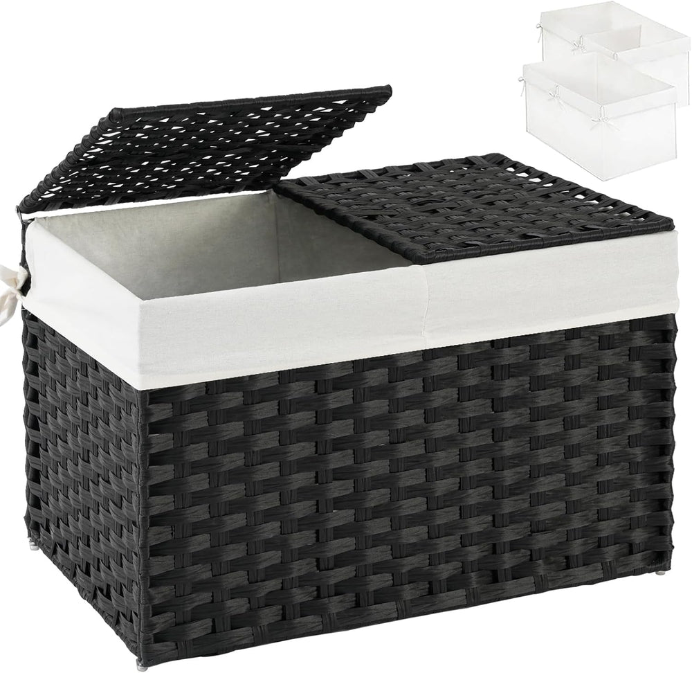 SETVSON Storage Basket with Lid PE Rattan Storage Basket 105L, Black