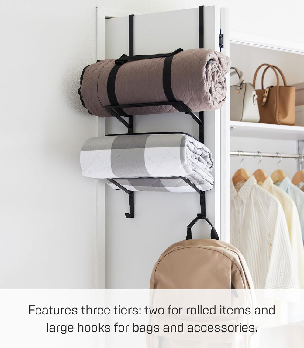 YAMAZAKI Home Tower Over-The-Door Yoga Mat Storage Hanger - 3-Tier Organizer ...