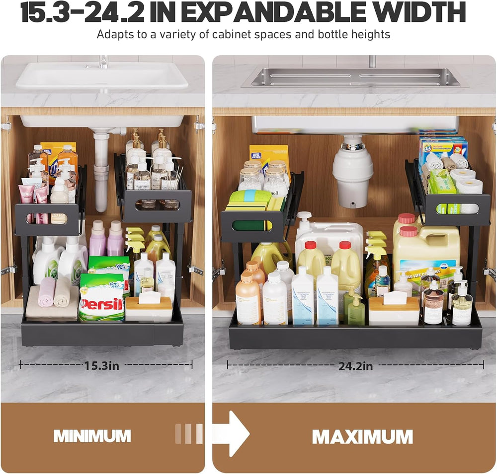 1 Pack Expandable Under Sink Organizers And Storage With Upgrade Ball-Bearing...