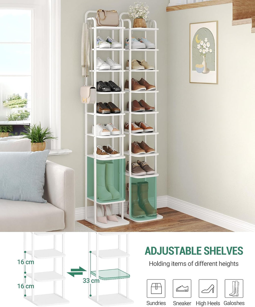 Hzuaneri 10 Tiers Vertical Shoe Rack, Narrow Shoe Tower, Tall Shoes Shelf wit...