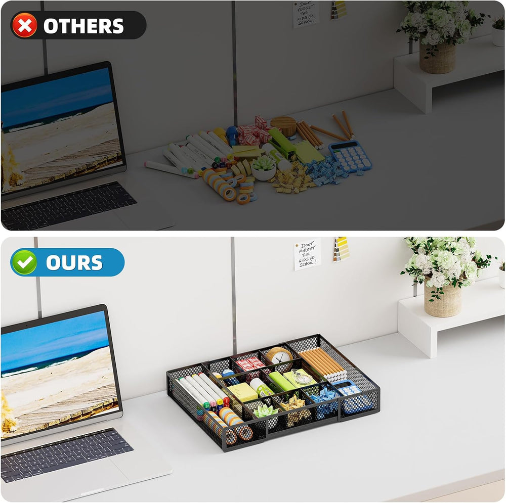 Marbrasse Expandable Desk Drawer Organizer, Mesh Drawer Organizer Tray with 1...