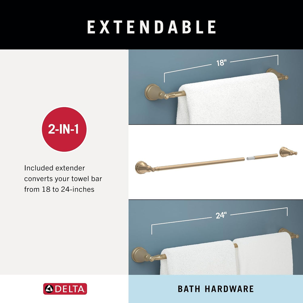 Delta Mylan 4-Piece Bathroom Set Champagne Bronze 18" Towel Rack, Toilet...